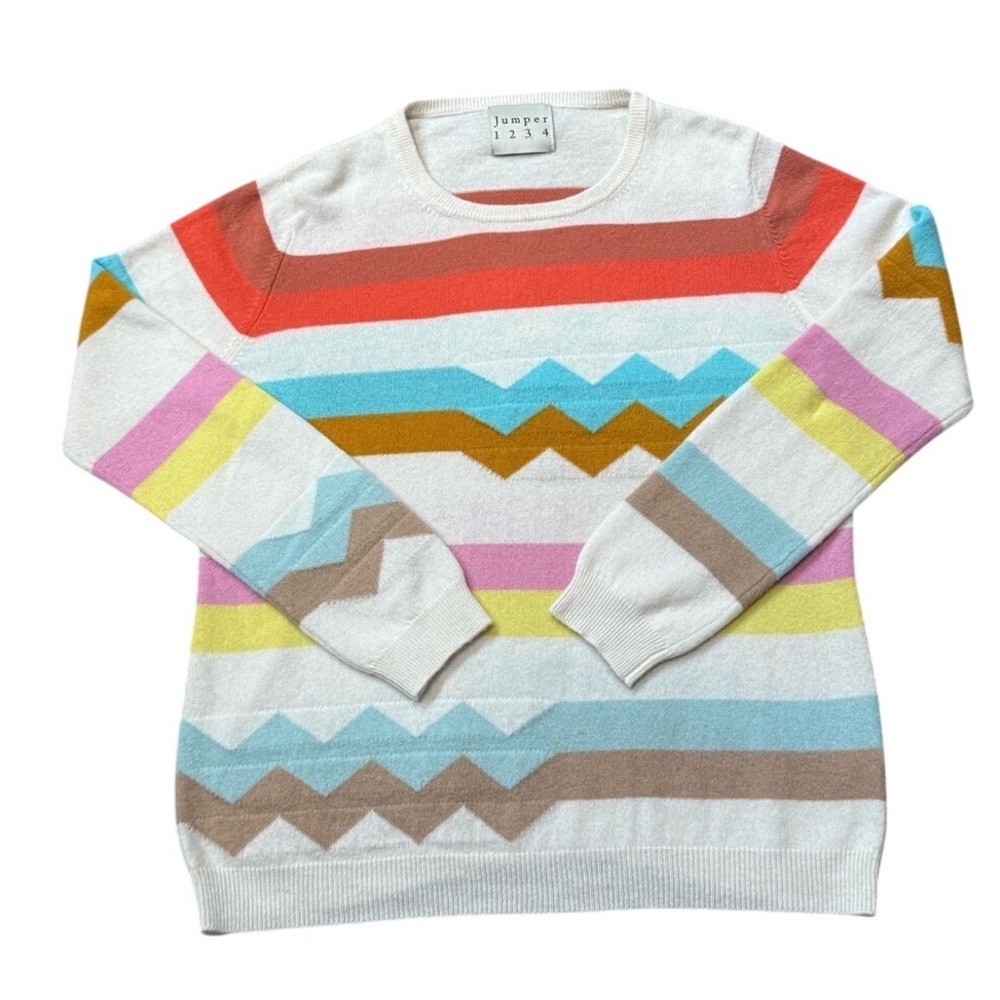 Jumper 1234 Women's Cream Multi-Stripe Crewneck Sweater